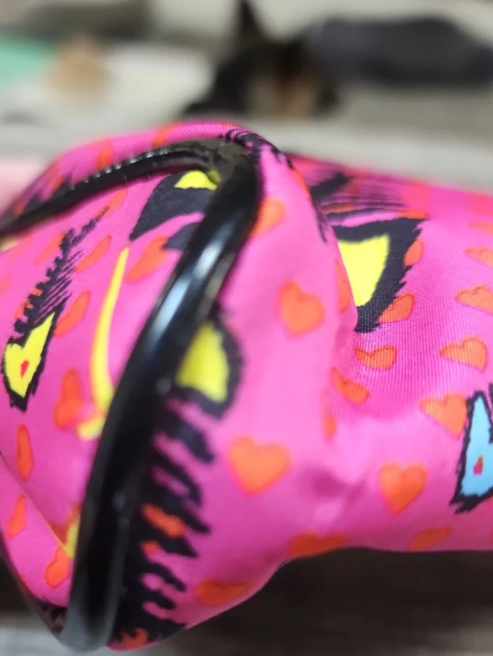 Betsey Johnson Pink & Yellow Fishbone Cosmetic Case